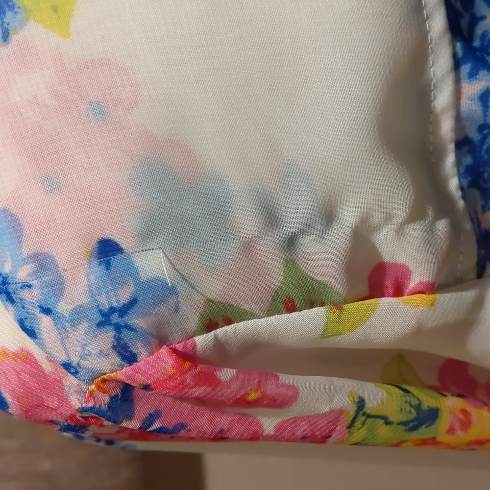 Floral Print Button-Up Blouse - White with Pink, Yellow & Blue - Picture 4 of 8